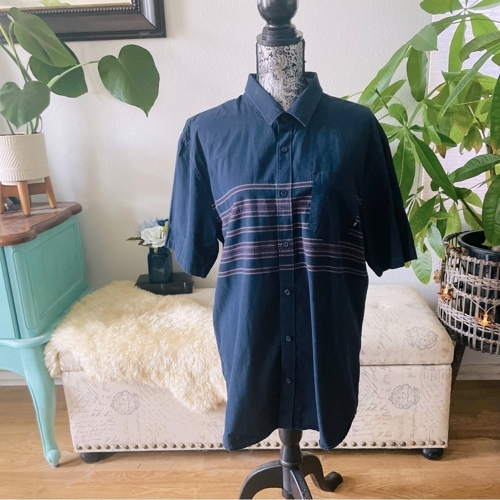 Vans Benmore Navy Blue Arrow Striped Tailored Fit Button Up Shirt XL
